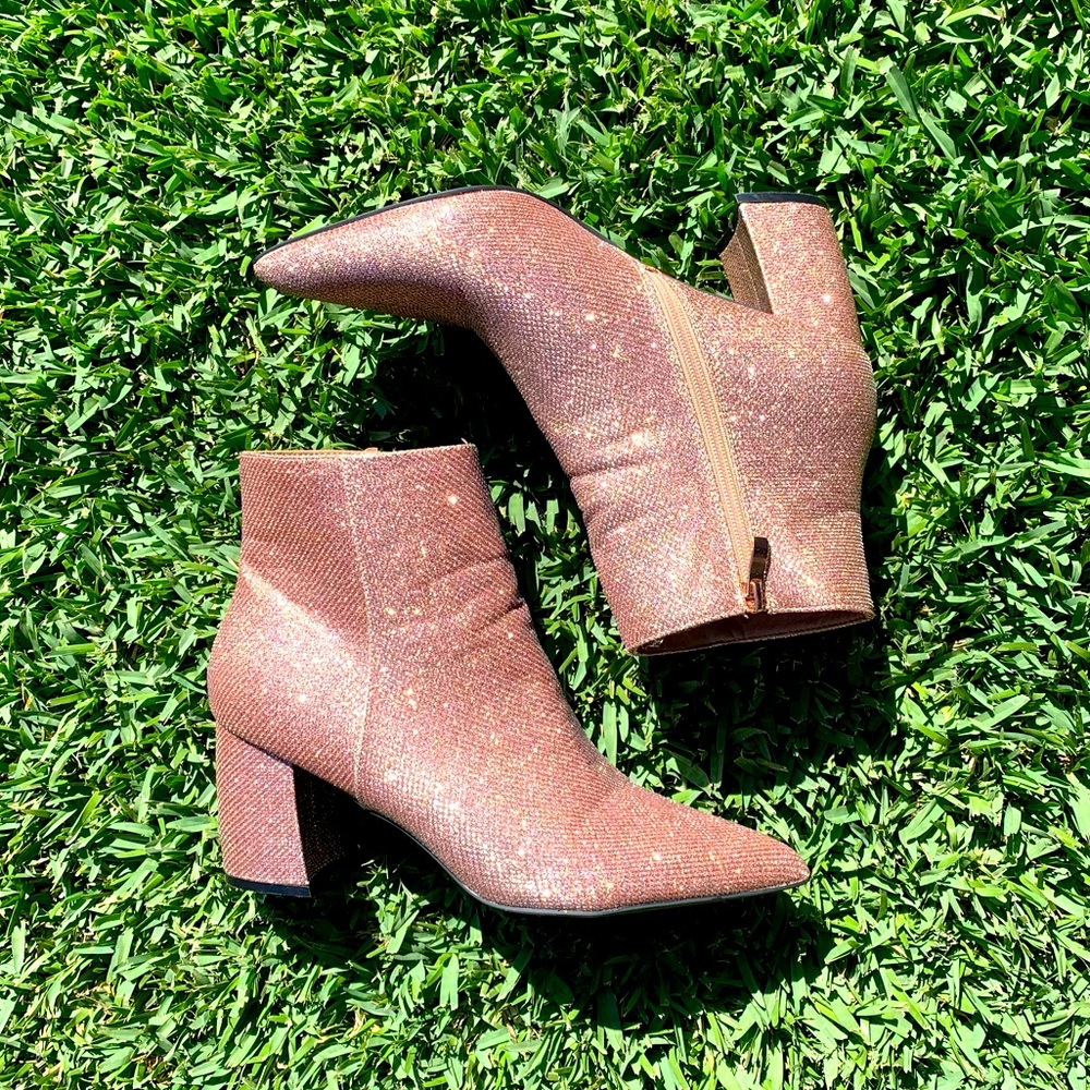 Rose Gold Glittered Heel Bootie